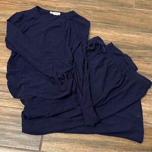 Women's Navy Two Piece Set Pants and Ruched Long Sleeve Top